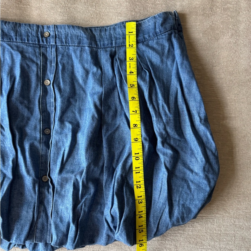 GAP Denim Chambray Bubble Mini Skirt Women’s Medium Indigo Pleated Button Front - Picture 14 of 14